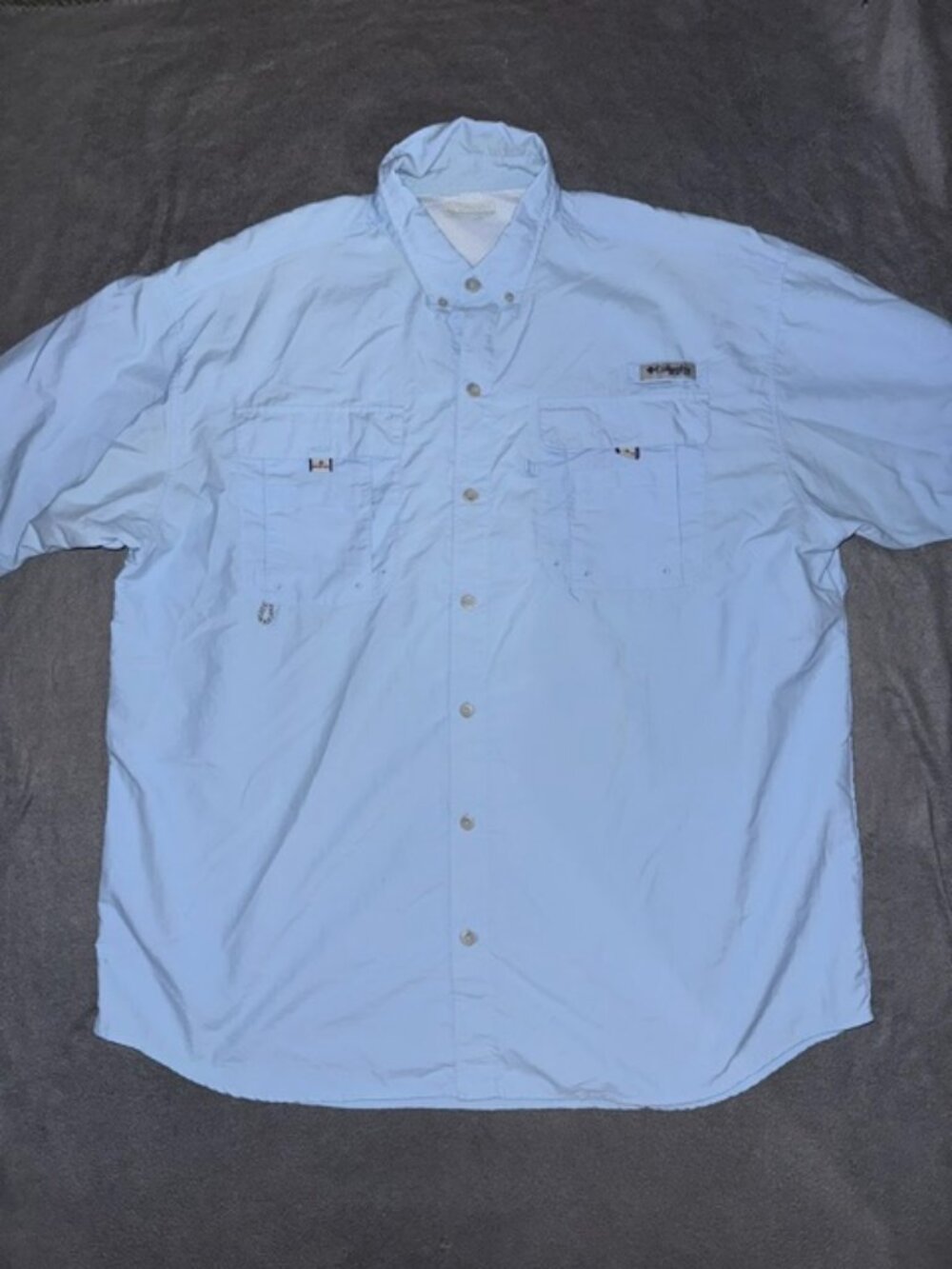 Columbia PFG Men’s Fishing Shirt Light Blue Vented Button Front XL Omni‑Shade
